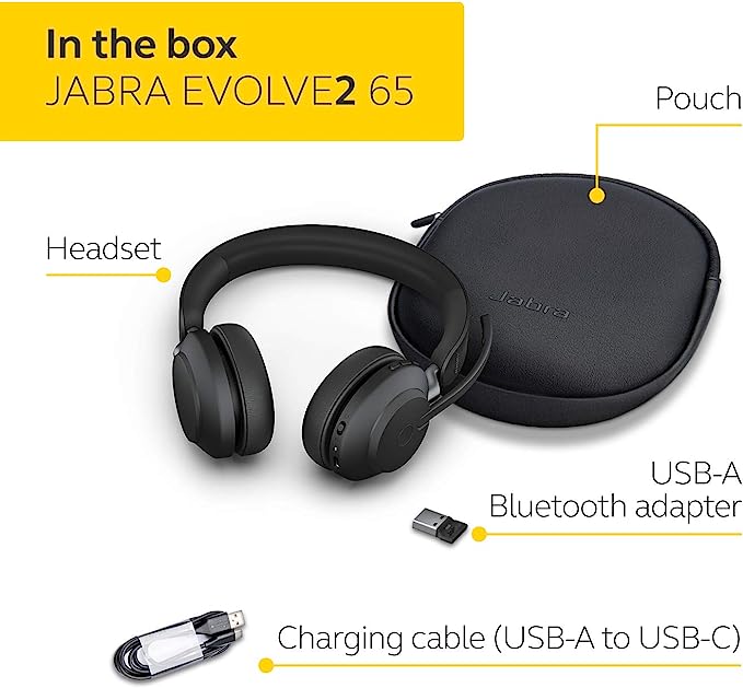 Jabra Evolve2 65 Stereo Wireless PC Headset - USB-A Bluetooth Adapter