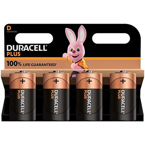 Duracell Plus D Alkaline Batteries Pack of 4